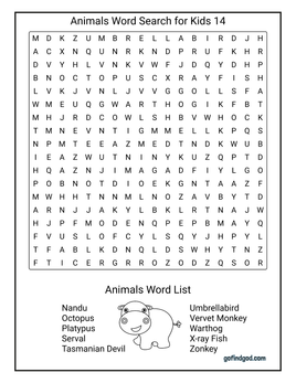 Animals Word Search For Kids 14