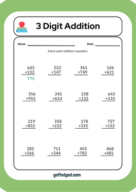 Math Activity Worksheets - 3 Digit Addition