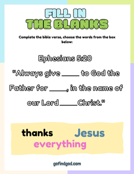 Affirmations from God Coloring - Gratitude Ephesians 5 20 Fill in blank