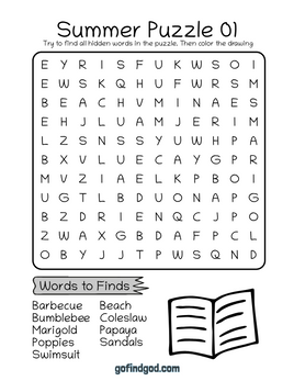 Summer Word Search For Kids 1