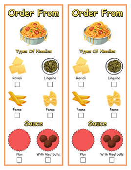 Role-Play - SPAGHETTI RESTAURANT - Order Form
