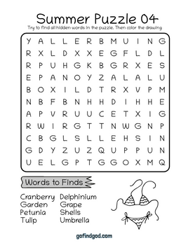 Summer Word Search For Kids 4