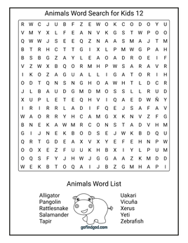 Animals Word Search For Kids 12