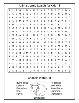 Animals Word Search For Kids 13