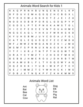 Animals Word Search For Kids 1