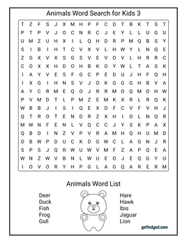 Animals Word Search For Kids 3