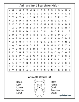 Animals Word Search For Kids 4