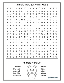 Animals Word Search For Kids 5