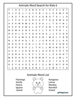 Animals Word Search For Kids 6