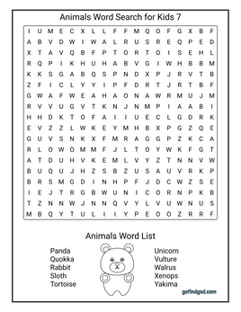 Animals Word Search For Kids 7