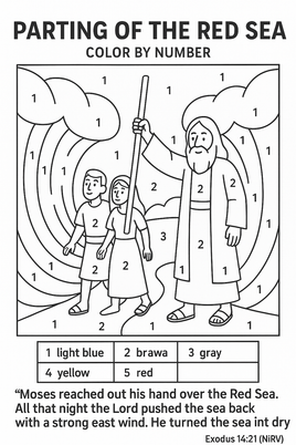 GFG Color By Number - CBN - Noah Parts the Red Sea Exodus 14 21