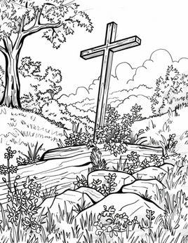 Cross_in_Flowery_Field_Bible_Coloring