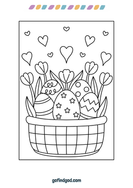 Easter Coloring - Eggs hearts flowers