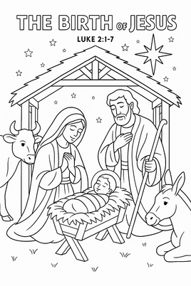 GFG Christmas Coloring -  Luke 2 1 7 The Birth of Jesus Stable