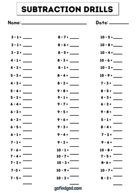Math Activity Worksheets - 0-20 Subtraction