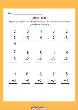 Math Activity Worksheets - 1 Digit Addition