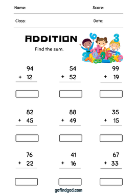 Math Activity Worksheets -2 Digit Addition