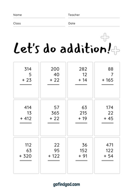 Math Activity Worksheets - 3 Digit Addition