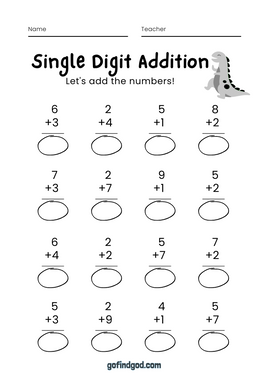 Math Activity Worksheets - Single Digit Addition