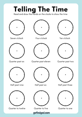 Math Activity Worksheets - Telling the time (No Numerals)