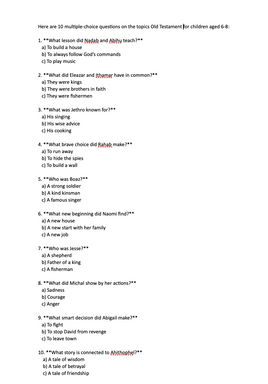 Old Testament Multiple Choice Quizzes (25 in total)
