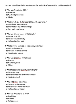 Old Testament Multiple Choice Quizzes (20 in total) - Ages 6-8