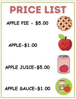 Role-Play - Apple Market Theme - Price List