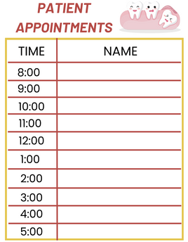 Role-Play - Dentist Theme - Patient Appointments Chart
