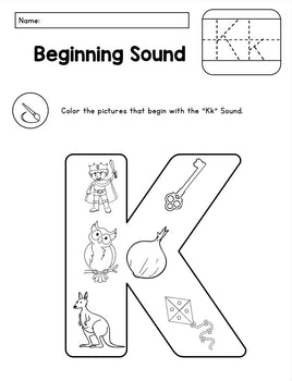 🎨 A-Z Beginning Sounds Alphabet Coloring Set – Fun Phonics Practice!